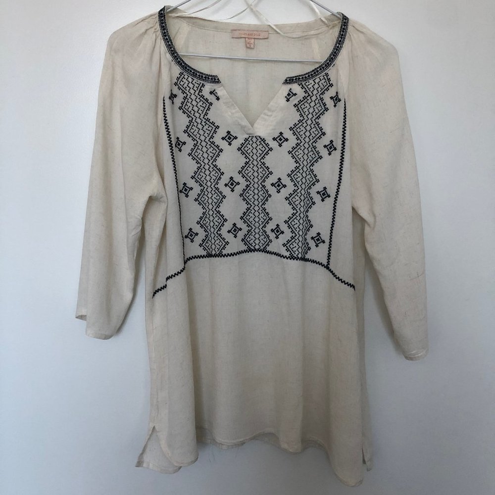 Embroidered popover blouse